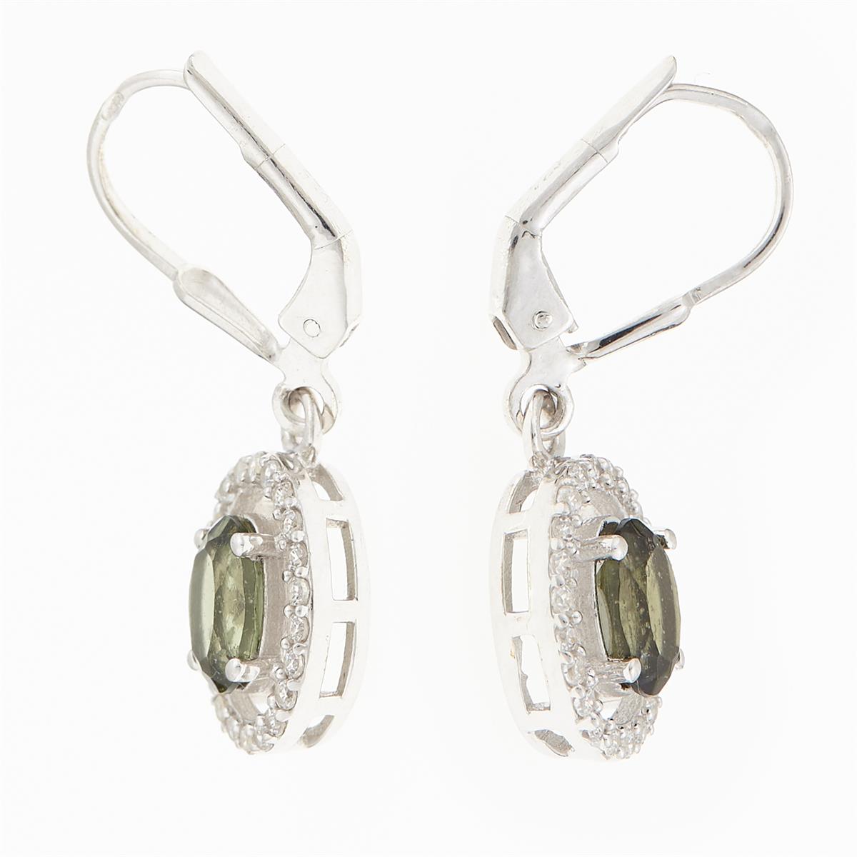 Silver earrings with moldavites and cubic zirconia ER01