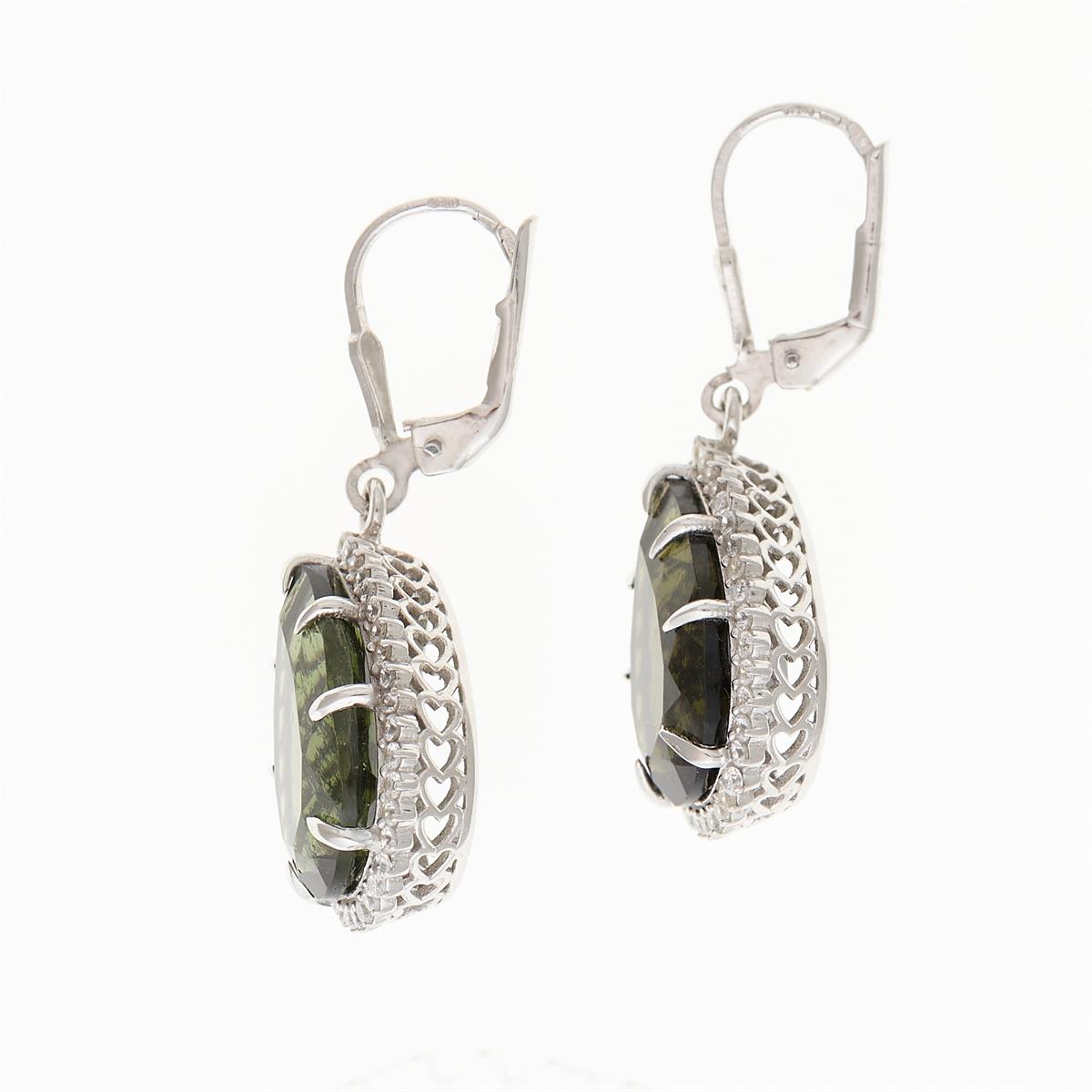 Silver earrings with moldavites and cubic zirconia ER015