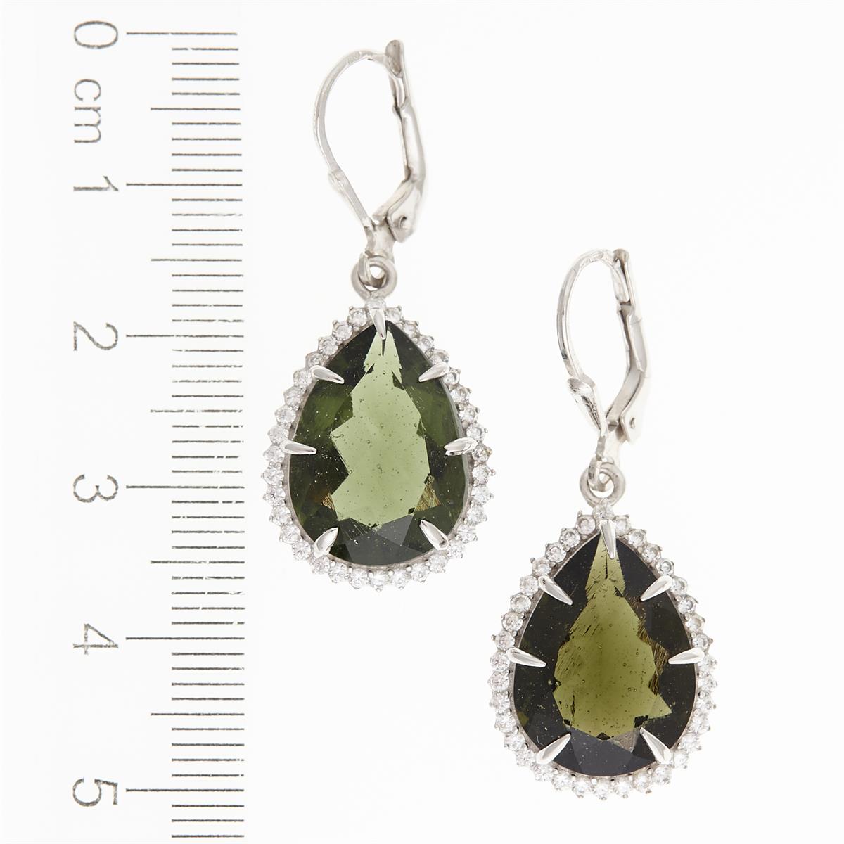 Silver earrings with moldavites and cubic zirconia ER015
