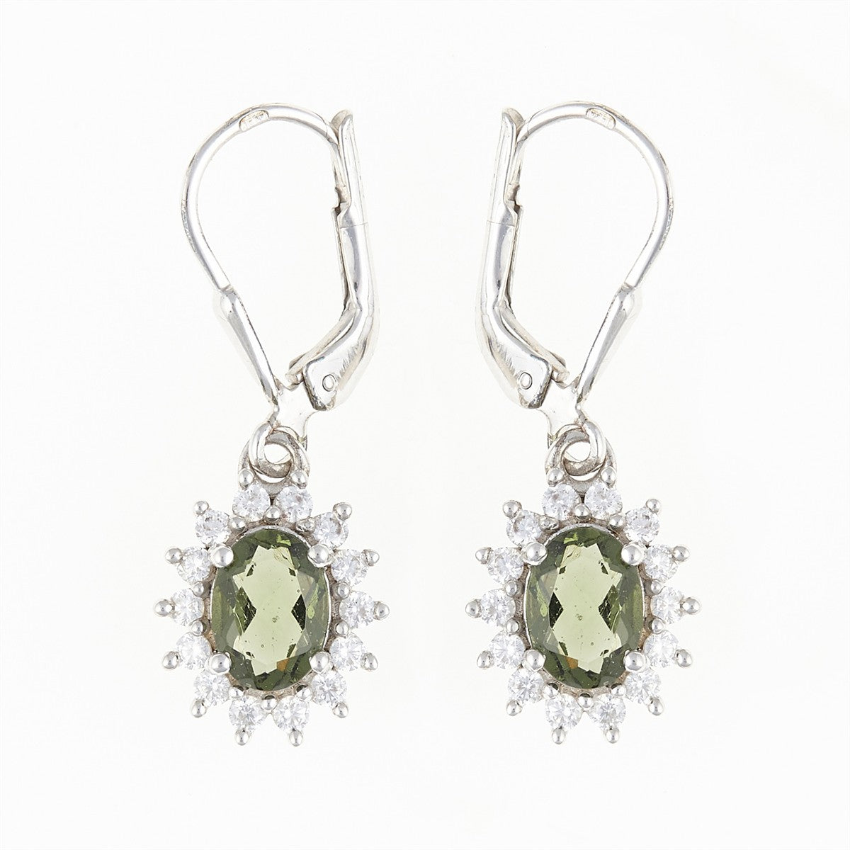Silver earrings with moldavites and cubic zirconia ER02