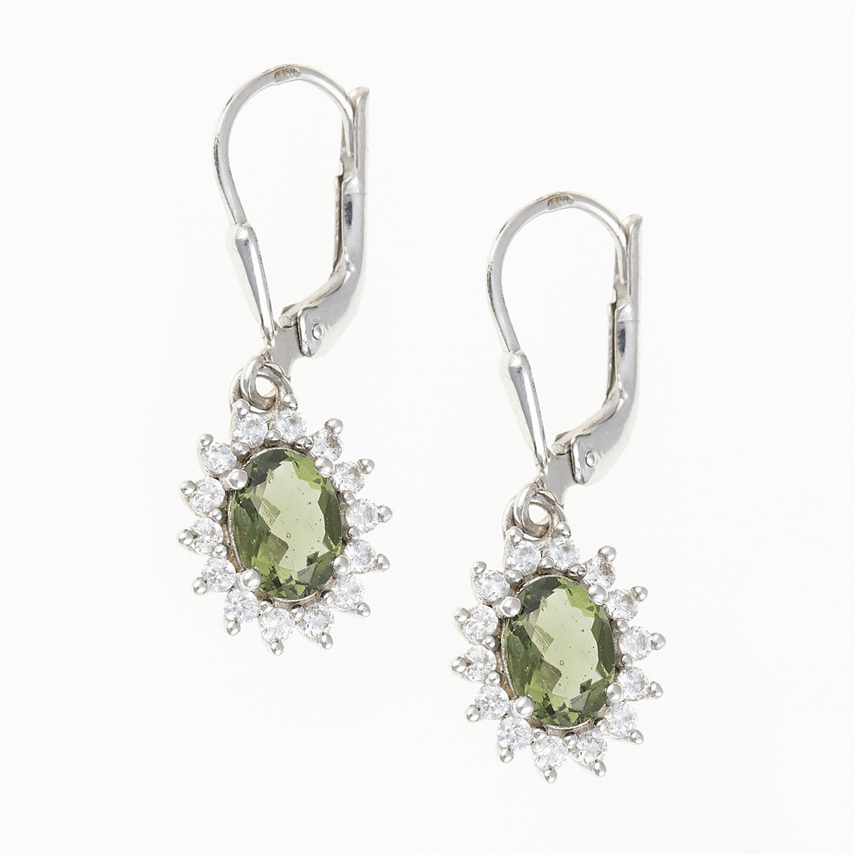 Silver earrings with moldavites and cubic zirconia ER02