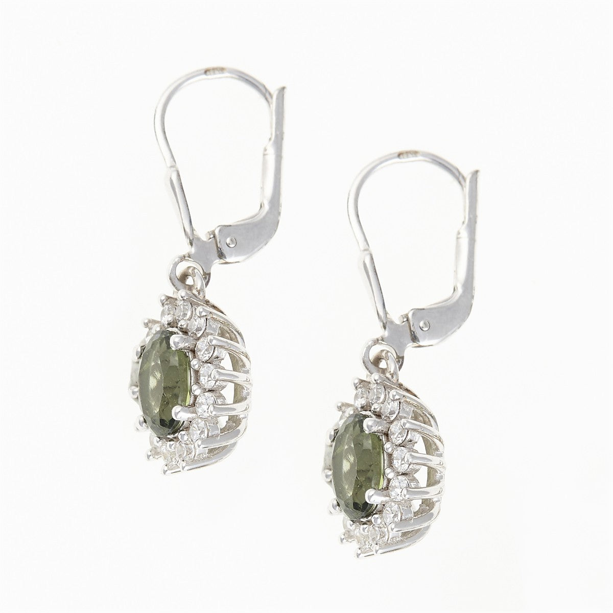 Silver earrings with moldavites and cubic zirconia ER02