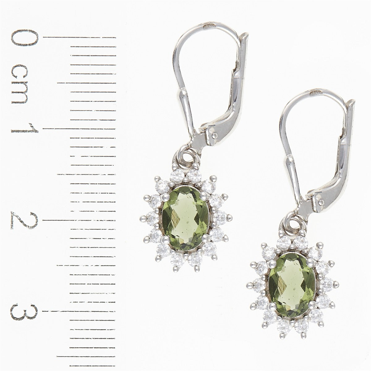 Silver earrings with moldavites and cubic zirconia ER02