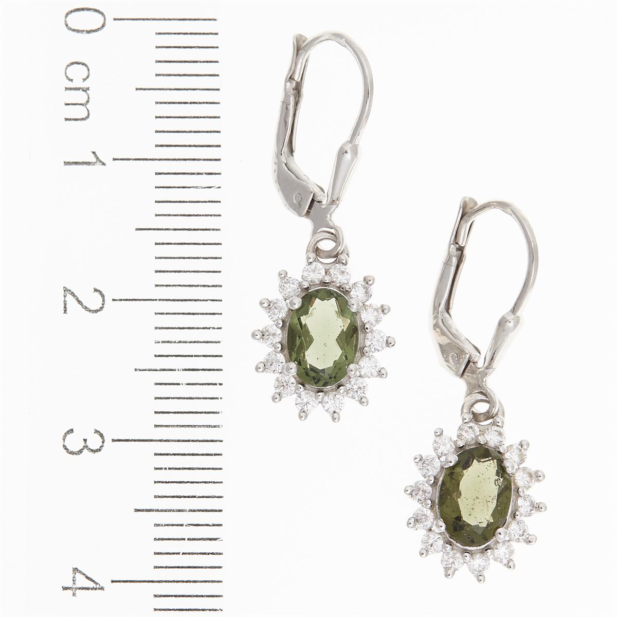 Silver earrings with moldavites and cubic zirconia ER02