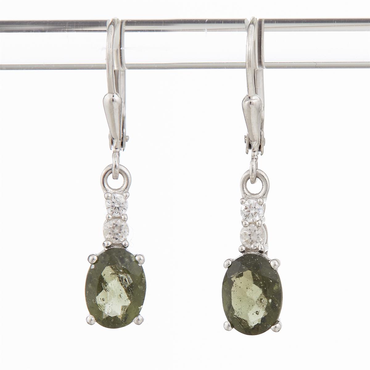 Silver earrings with moldavites and cubic zirconia ER03