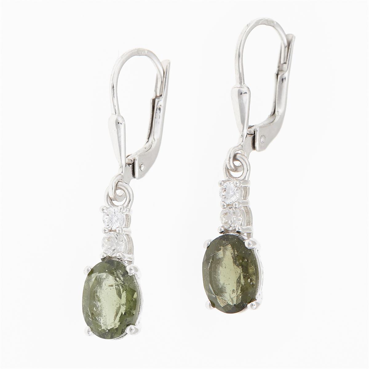 Silver earrings with moldavites and cubic zirconia ER03