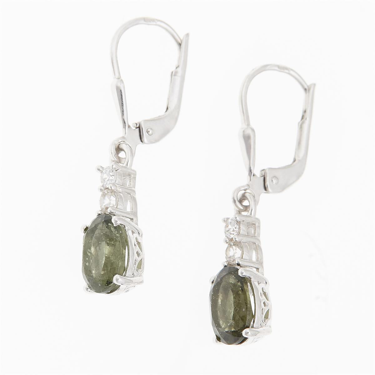 Silver earrings with moldavites and cubic zirconia ER03