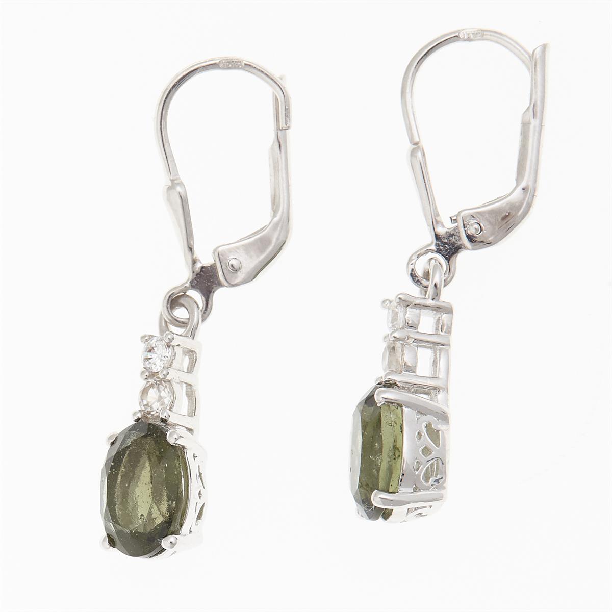 Silver earrings with moldavites and cubic zirconia ER03