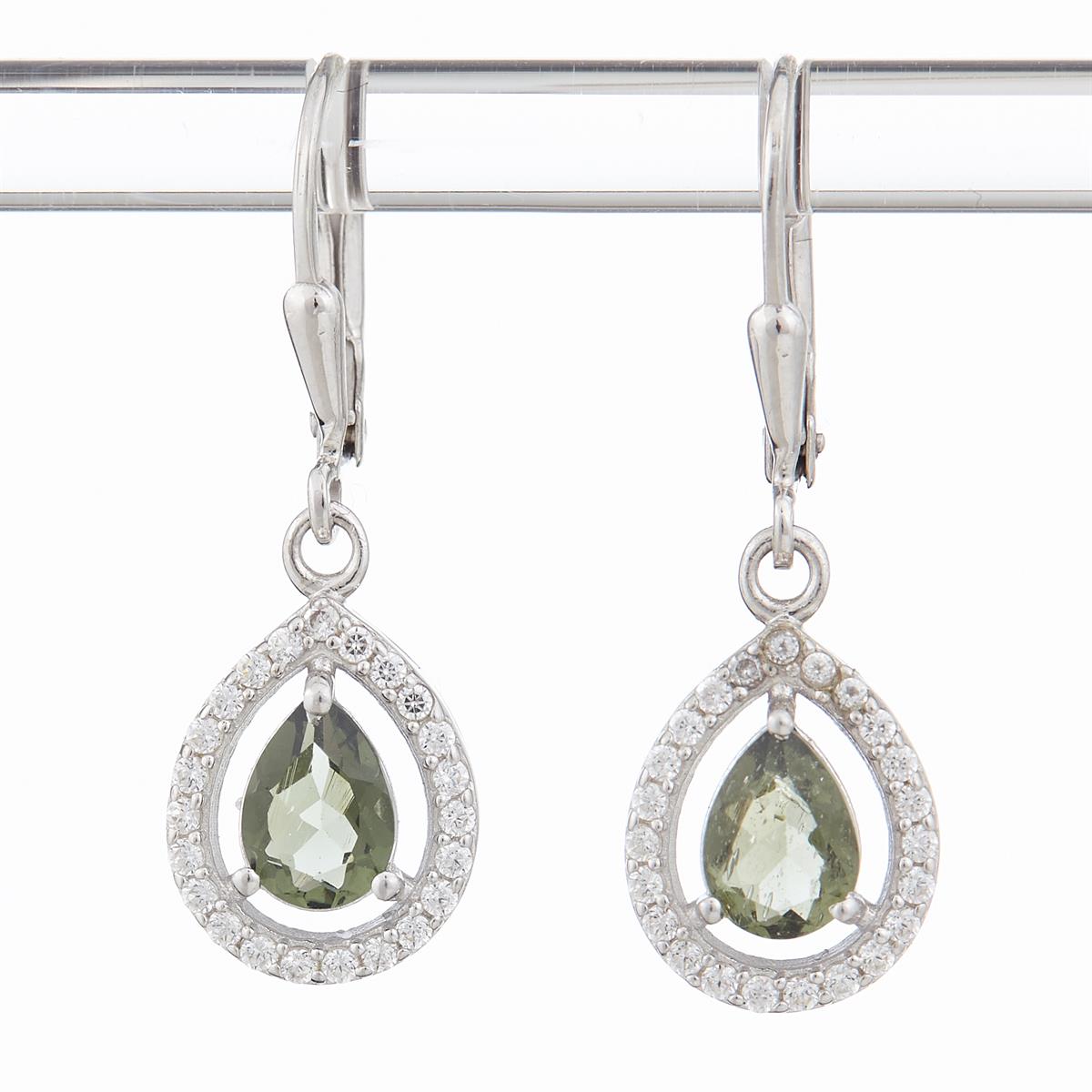 Silver earrings with moldavites and cubic zirconia ER04