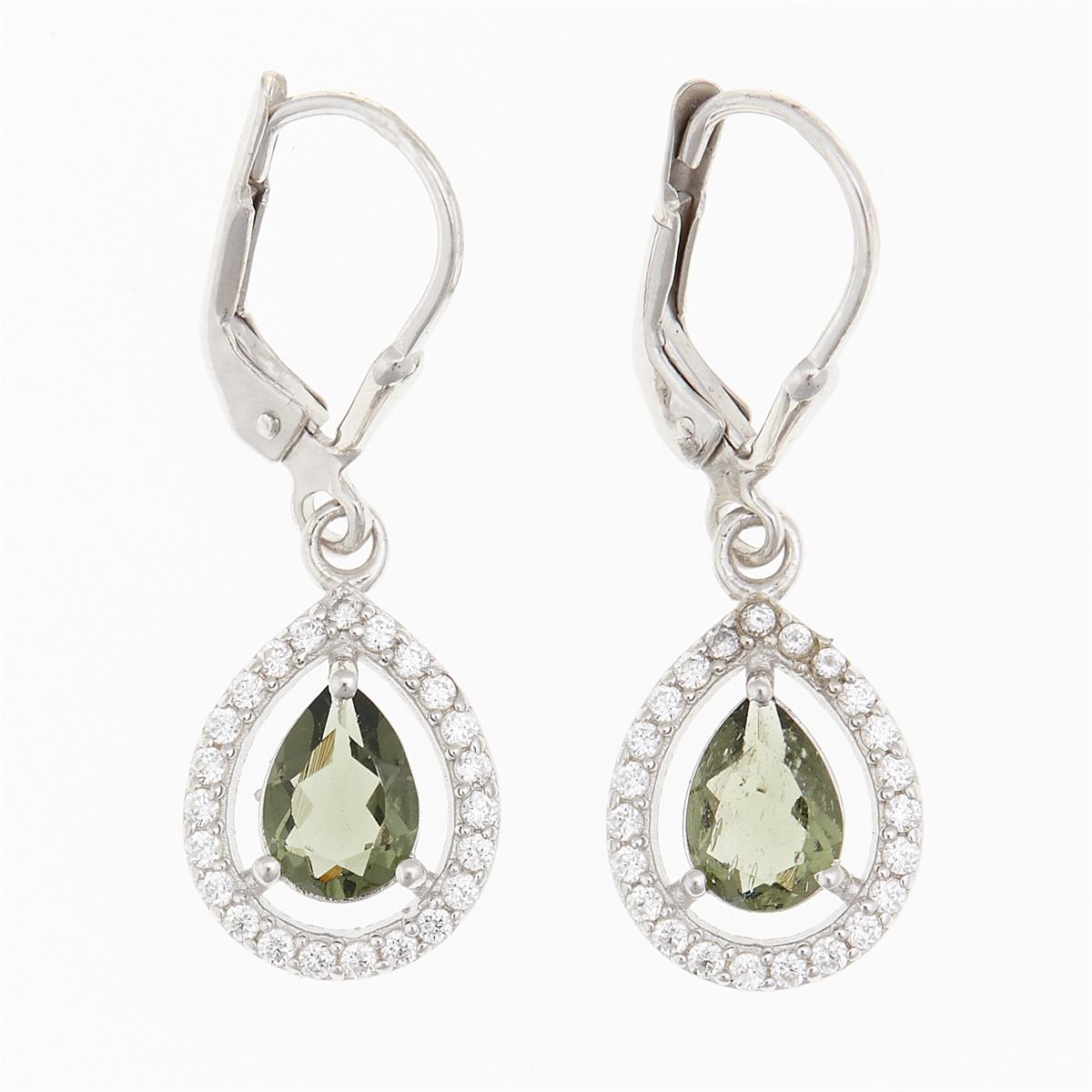 Silver earrings with moldavites and cubic zirconia ER04