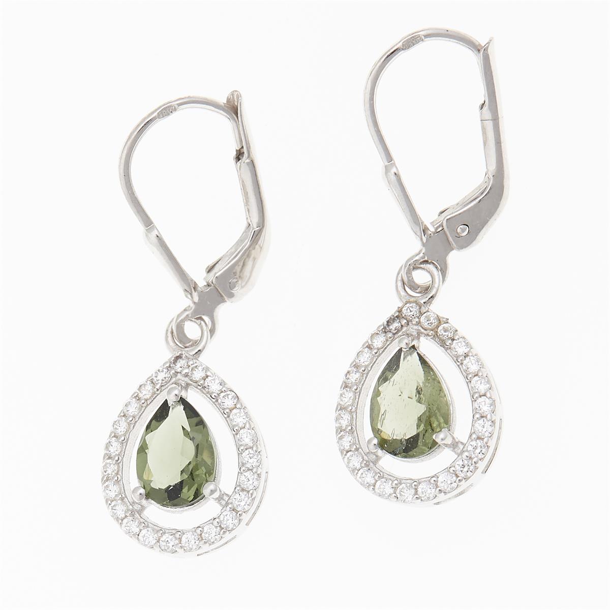 Silver earrings with moldavites and cubic zirconia ER04