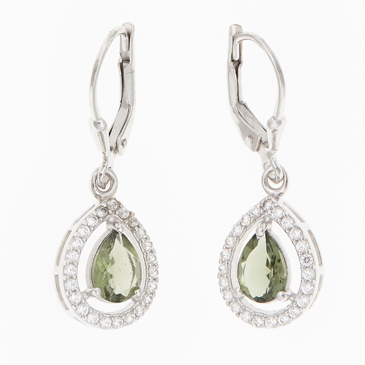 Silver earrings with moldavites and cubic zirconia ER04