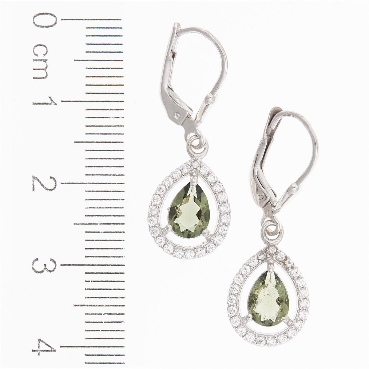 Silver earrings with moldavites and cubic zirconia ER04