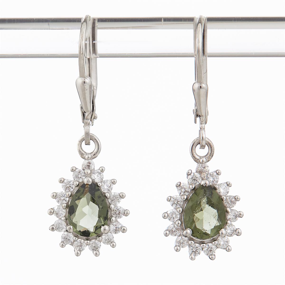 Silver earrings with moldavites and cubic zirconia ER05