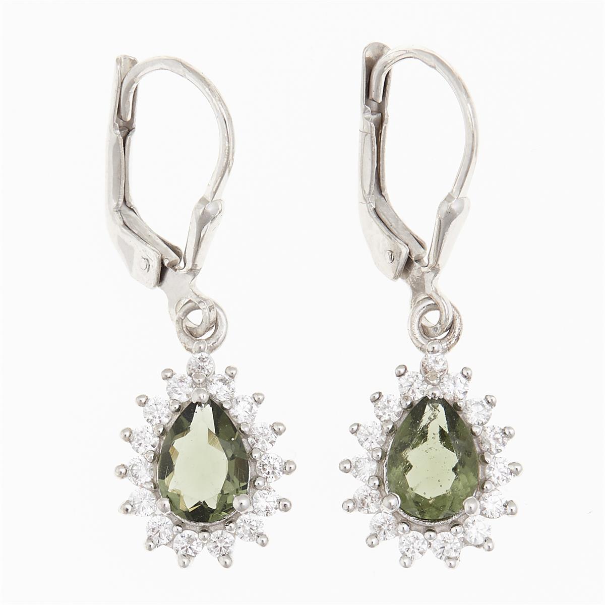 Silver earrings with moldavites and cubic zirconia ER05