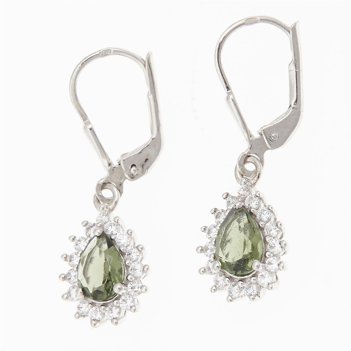 Silver earrings with moldavites and cubic zirconia ER05