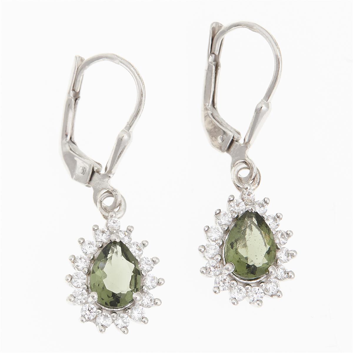 Silver earrings with moldavites and cubic zirconia ER05