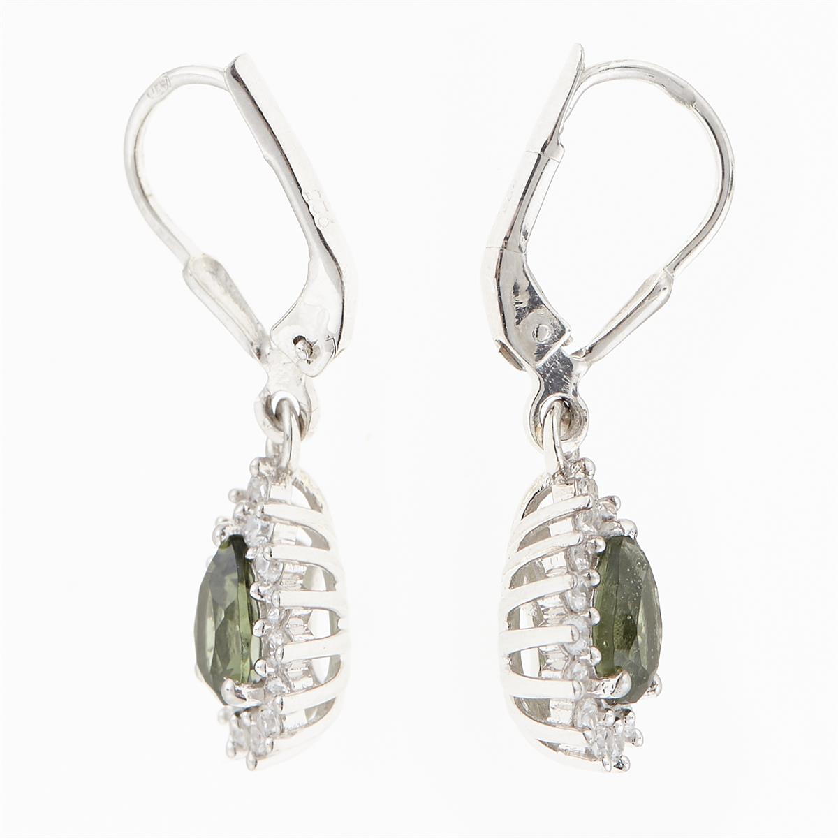 Silver earrings with moldavites and cubic zirconia ER05
