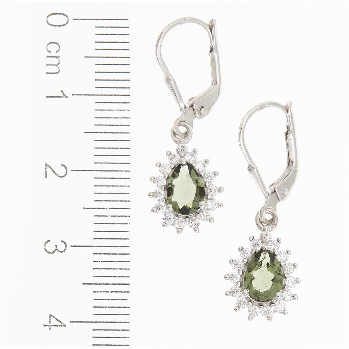 Silver earrings with moldavites and cubic zirconia ER05