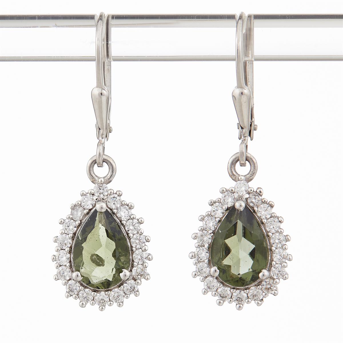 Silver earrings with moldavites and cubic zirconia ER06