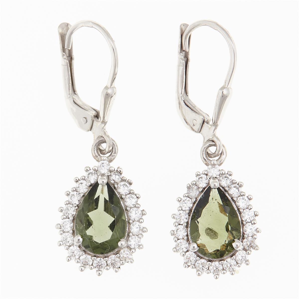 Silver earrings with moldavites and cubic zirconia ER06
