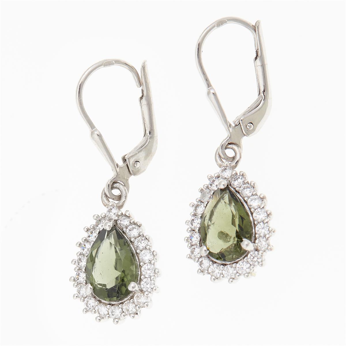 Silver earrings with moldavites and cubic zirconia ER06
