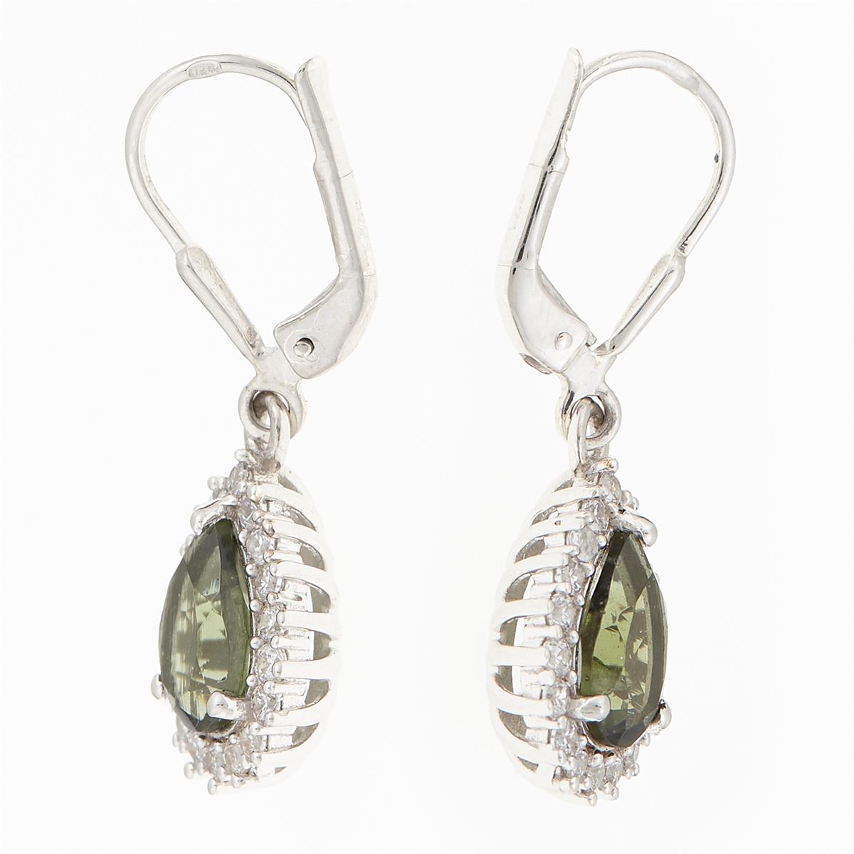 Silver earrings with moldavites and cubic zirconia ER06