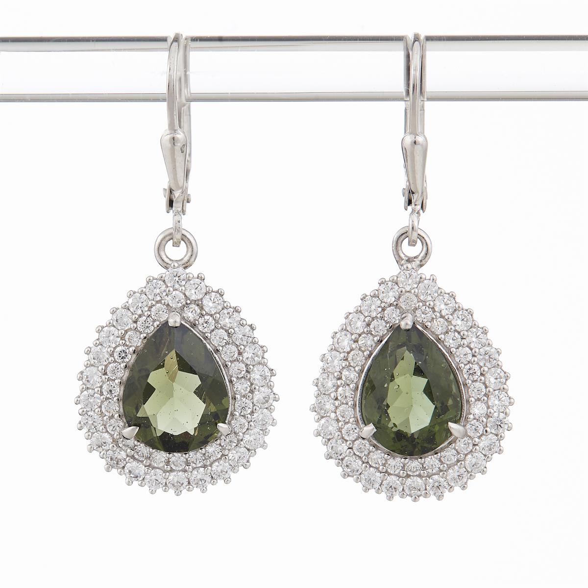 Silver earrings with moldavites and cubic zirconia ER08
