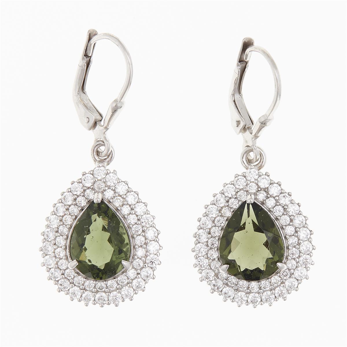 Silver earrings with moldavites and cubic zirconia ER08