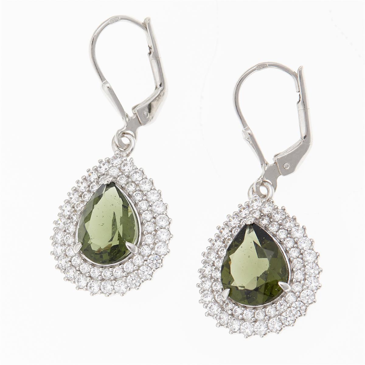 Silver earrings with moldavites and cubic zirconia ER08