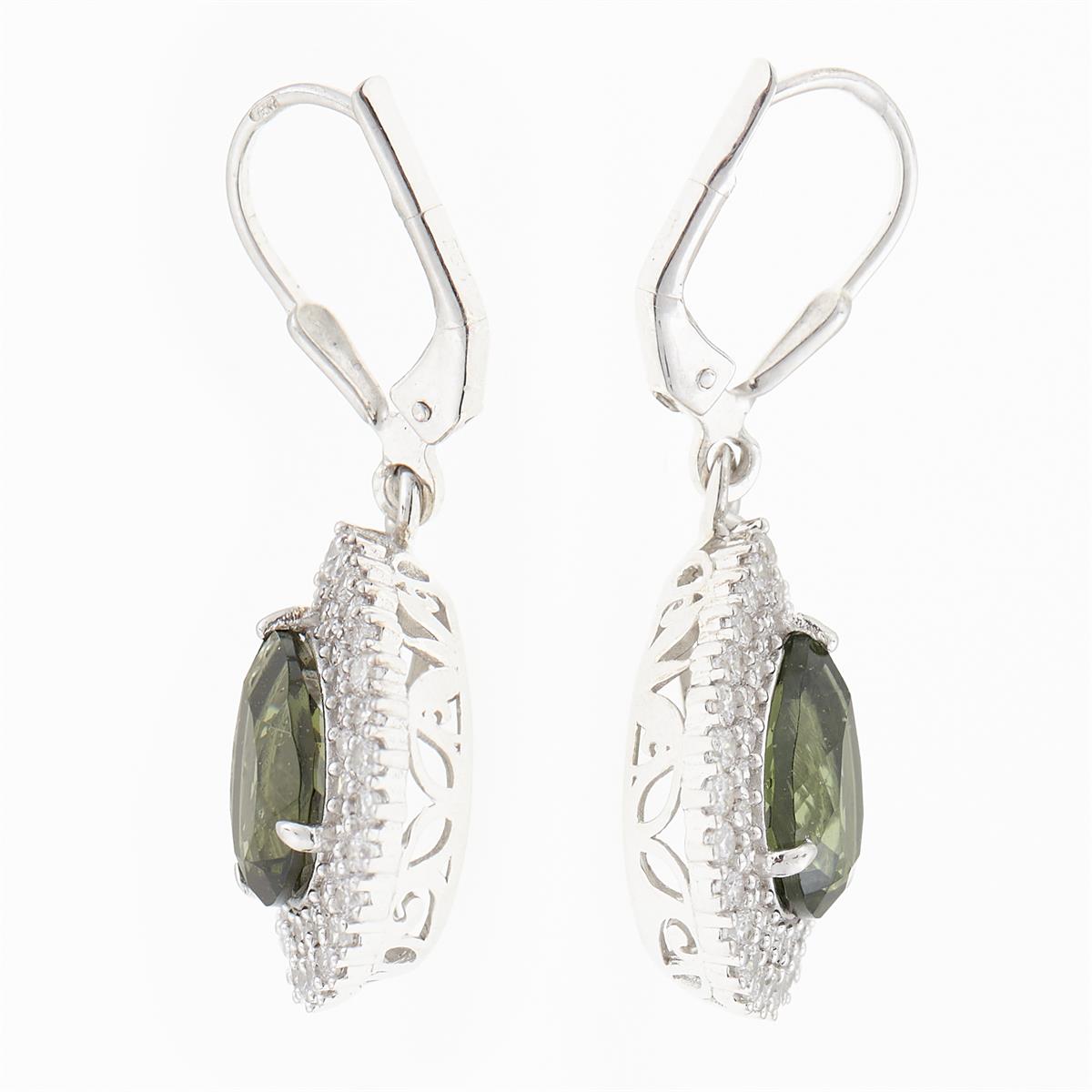 Silver earrings with moldavites and cubic zirconia ER08