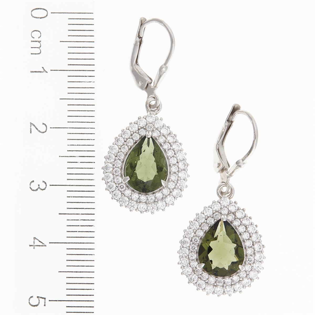 Silver earrings with moldavites and cubic zirconia ER08