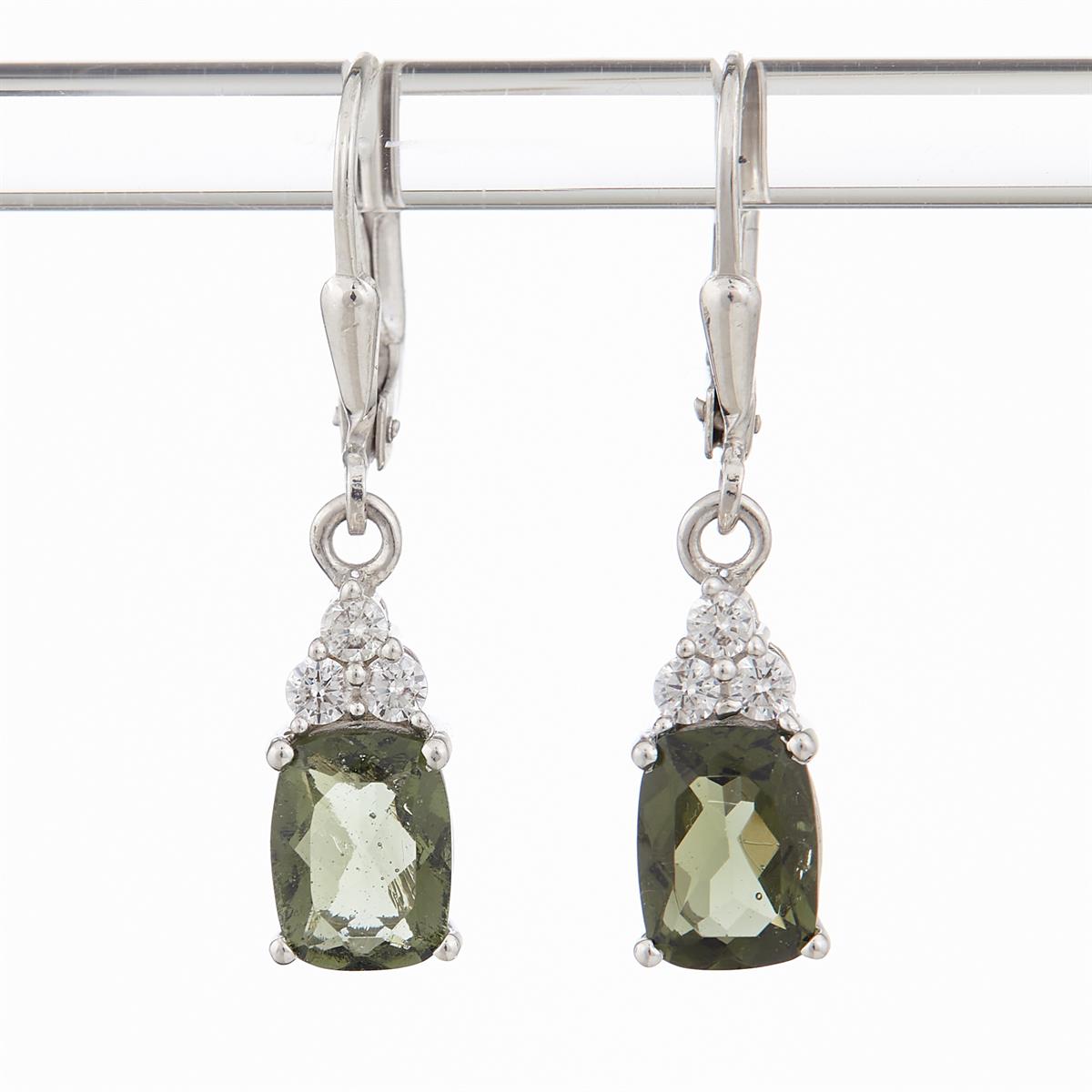 Silver earrings with moldavites and cubic zirconia ER09