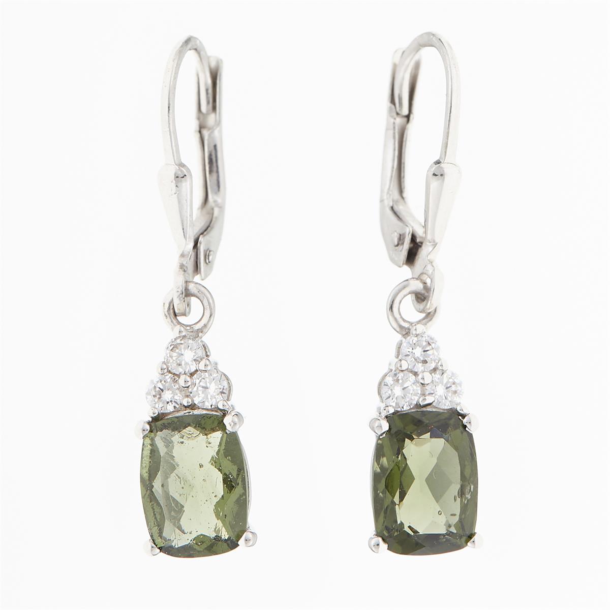 Silver earrings with moldavites and cubic zirconia ER09