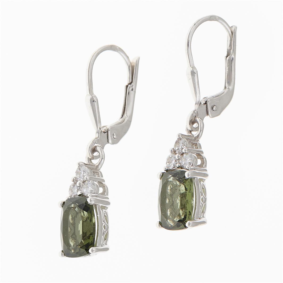 Silver earrings with moldavites and cubic zirconia ER09