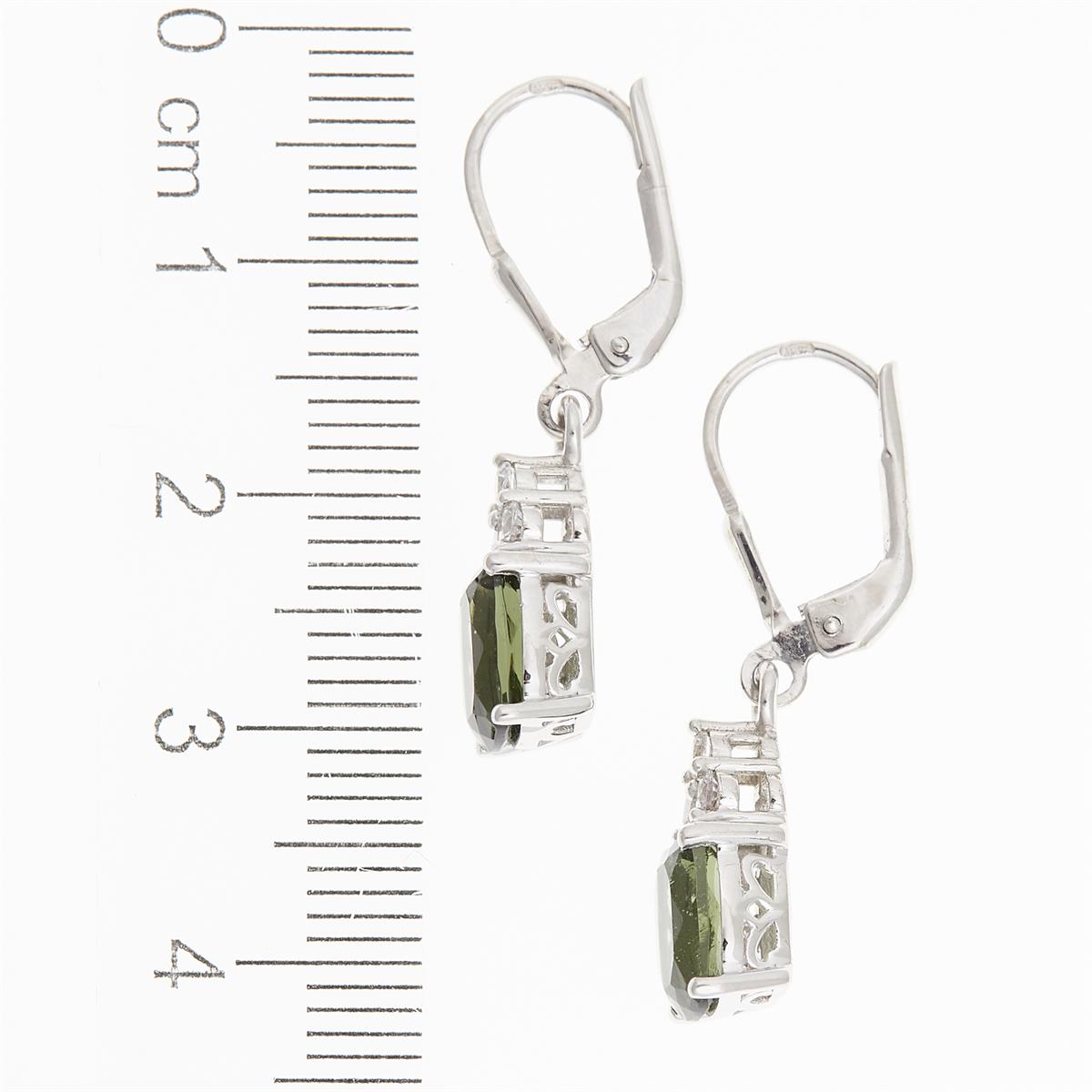Silver earrings with moldavites and cubic zirconia ER09