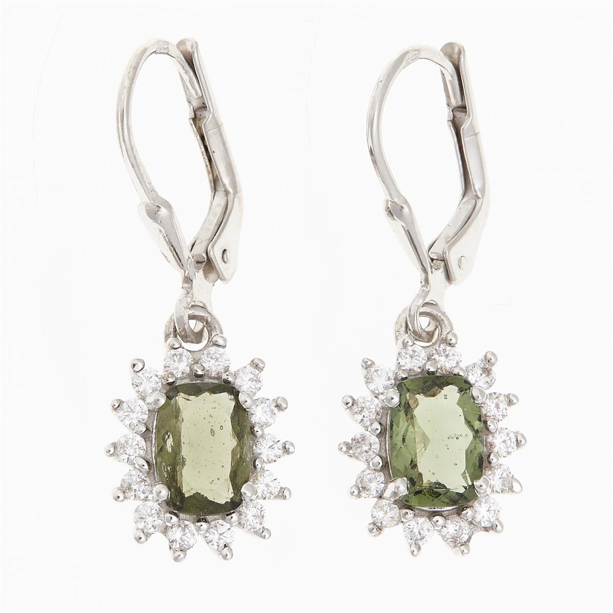 Silver earrings with moldavites and cubic zirconia ER11