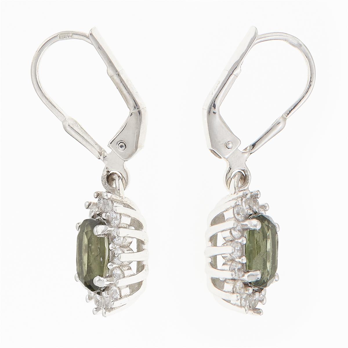 Silver earrings with moldavites and cubic zirconia ER11