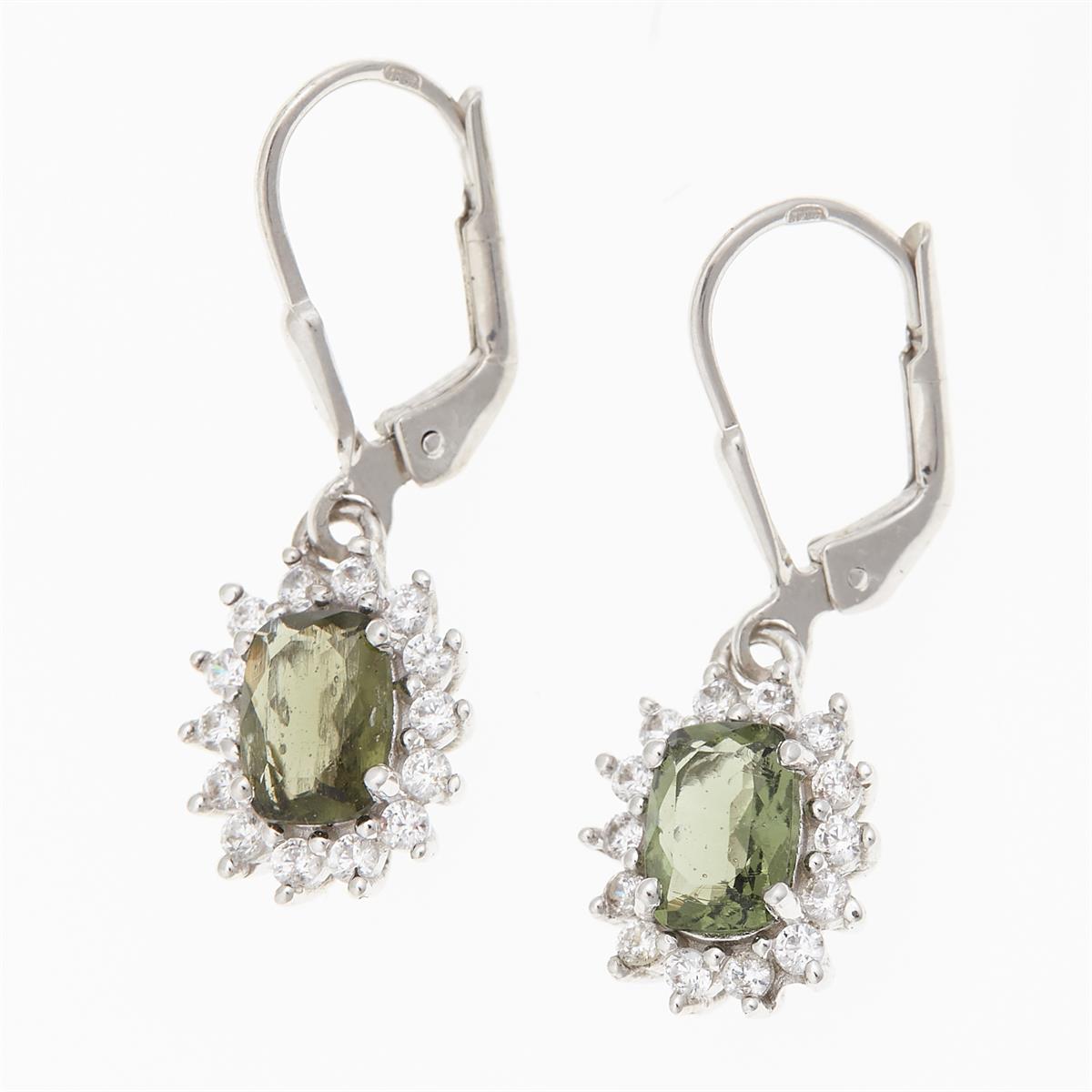 Silver earrings with moldavites and cubic zirconia ER11
