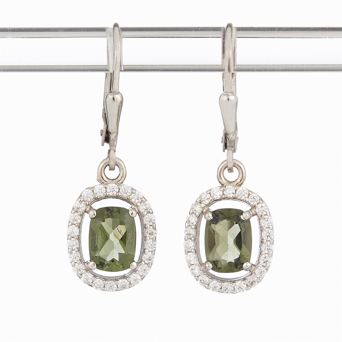 Silver earrings with moldavites and cubic zirconia ER9