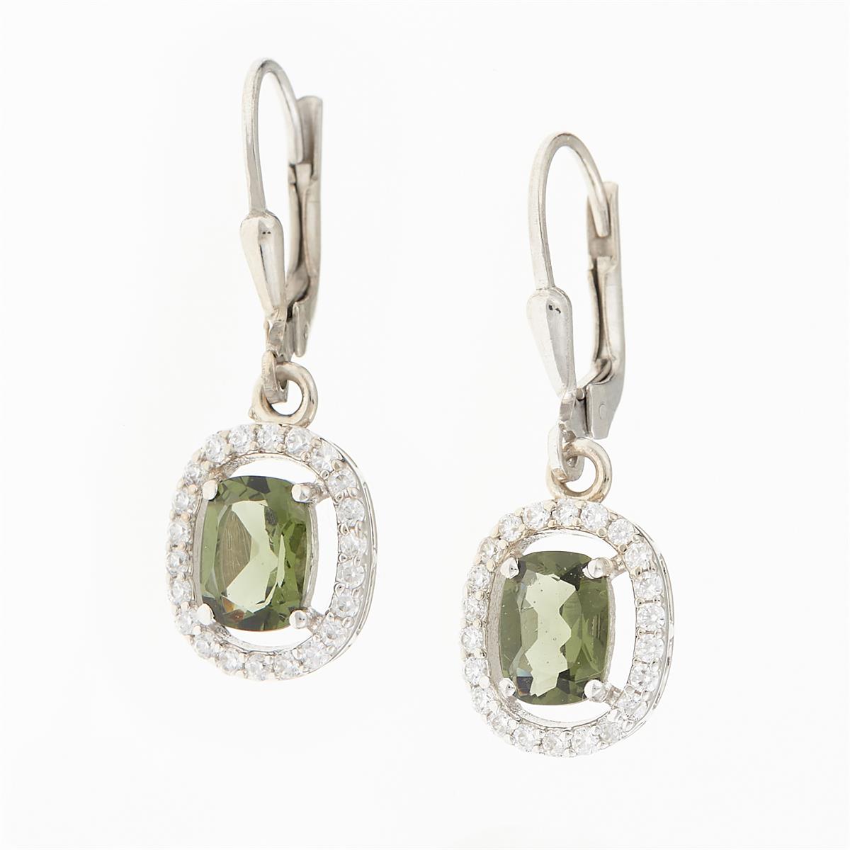 Silver earrings with moldavites and cubic zirconia ER9
