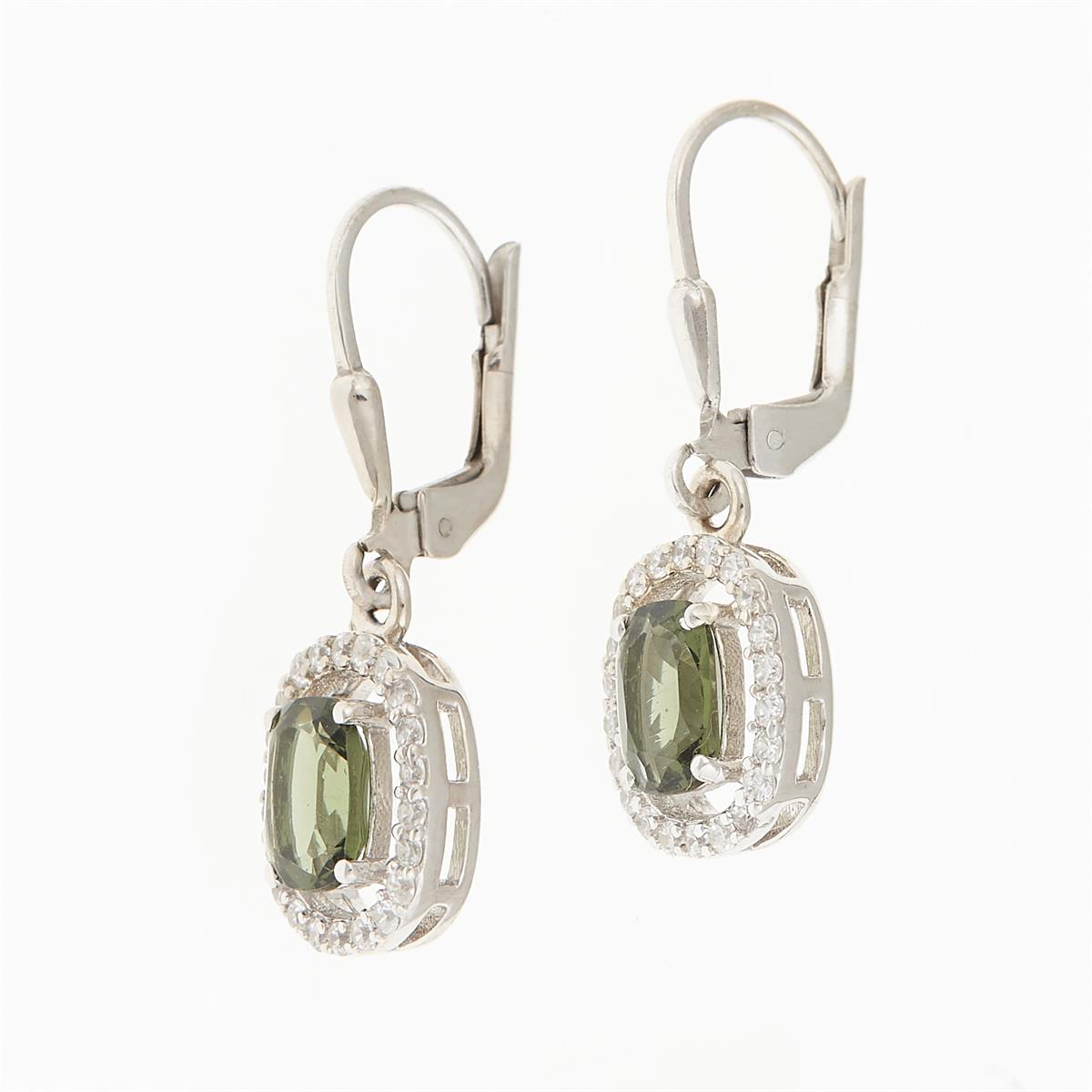 Silver earrings with moldavites and cubic zirconia ER9