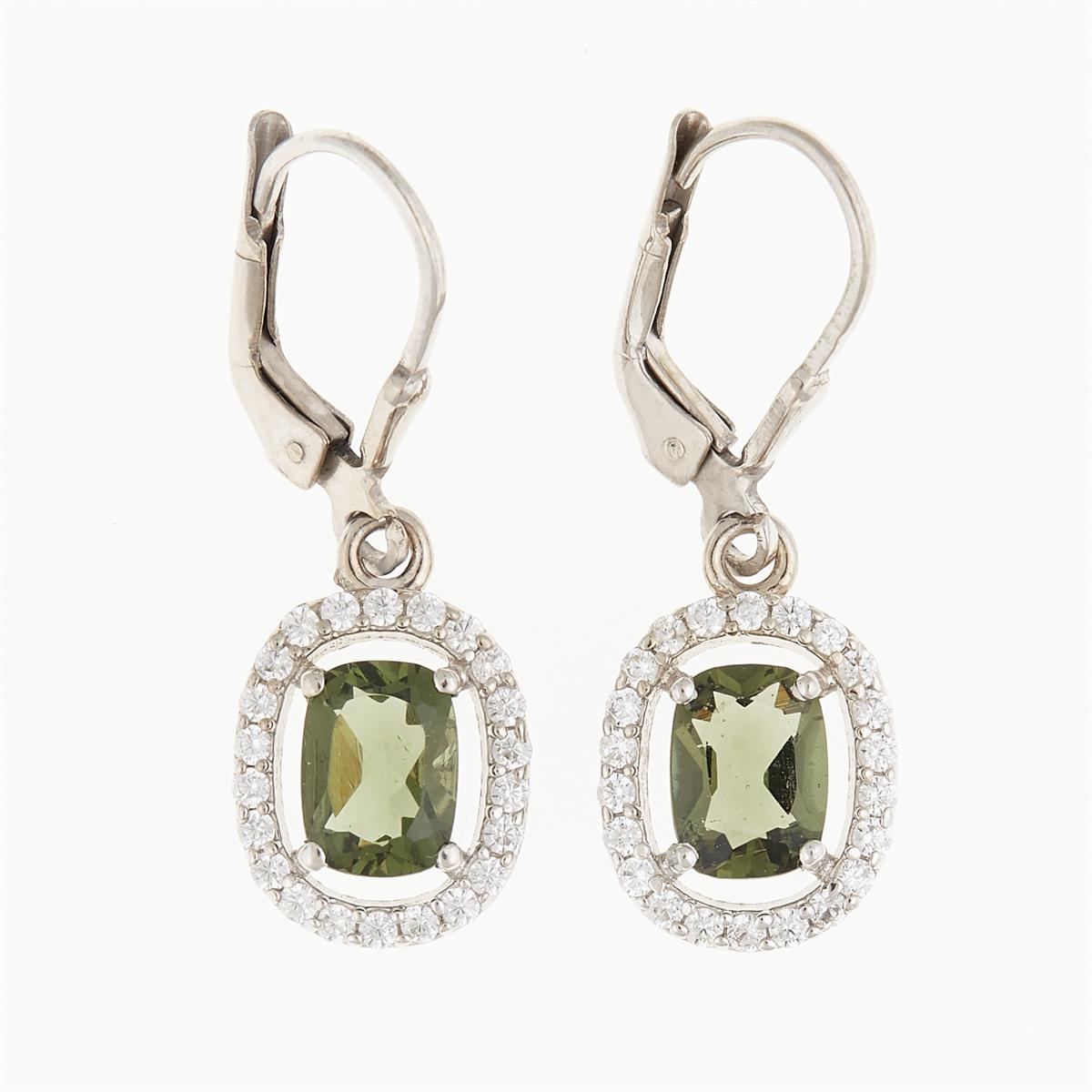Silver earrings with moldavites and cubic zirconia ER9