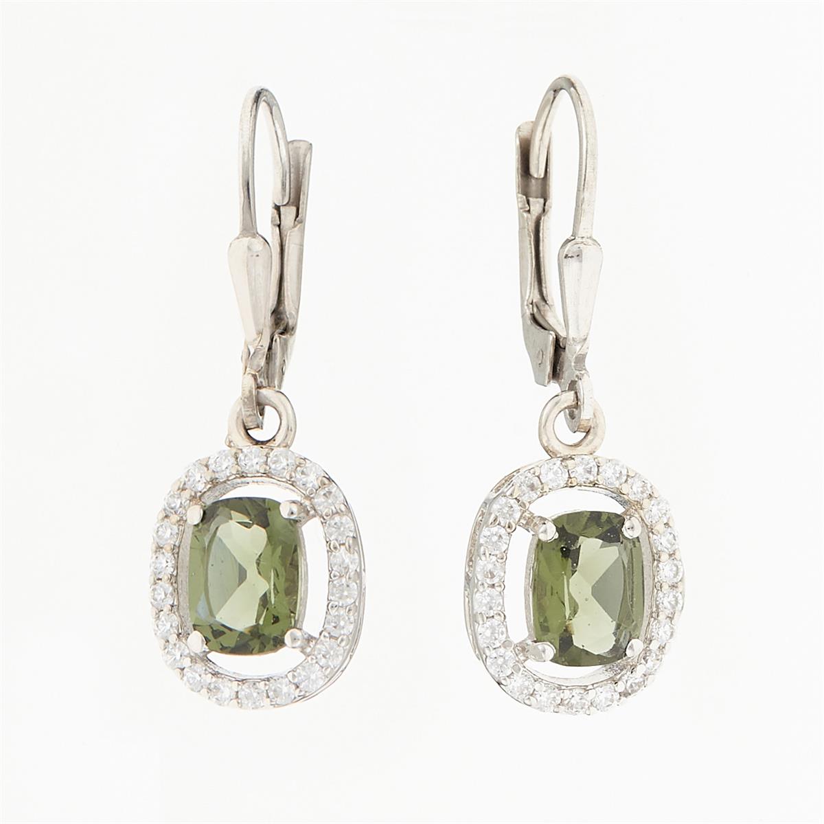 Silver earrings with moldavites and cubic zirconia ER9