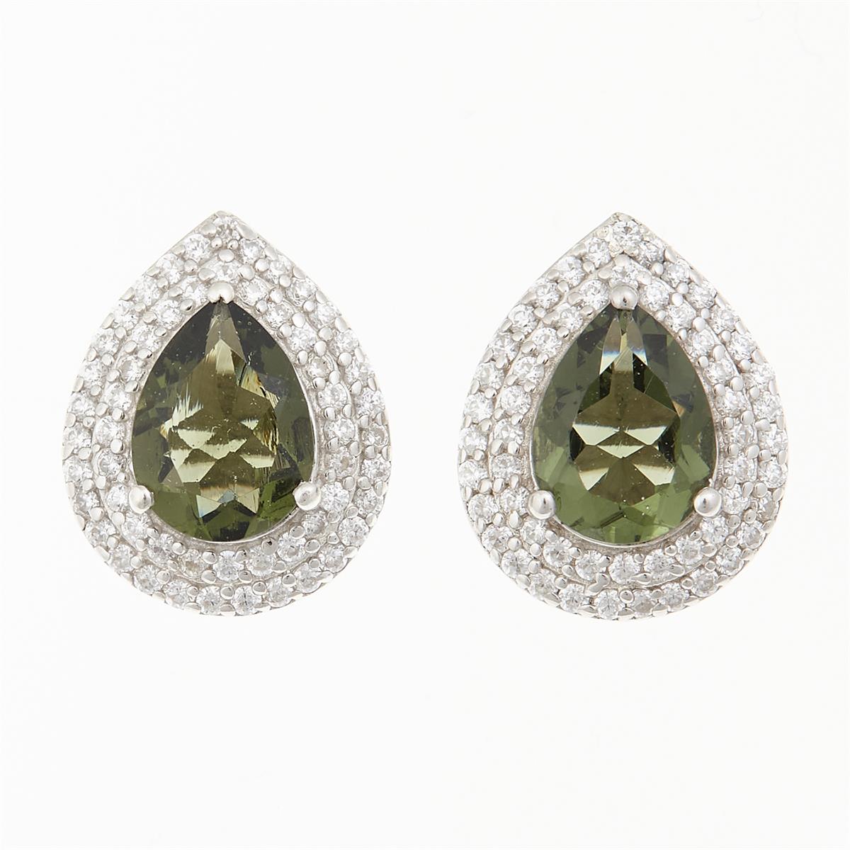 Silver earrings with moldavites and cubic zirconia 997