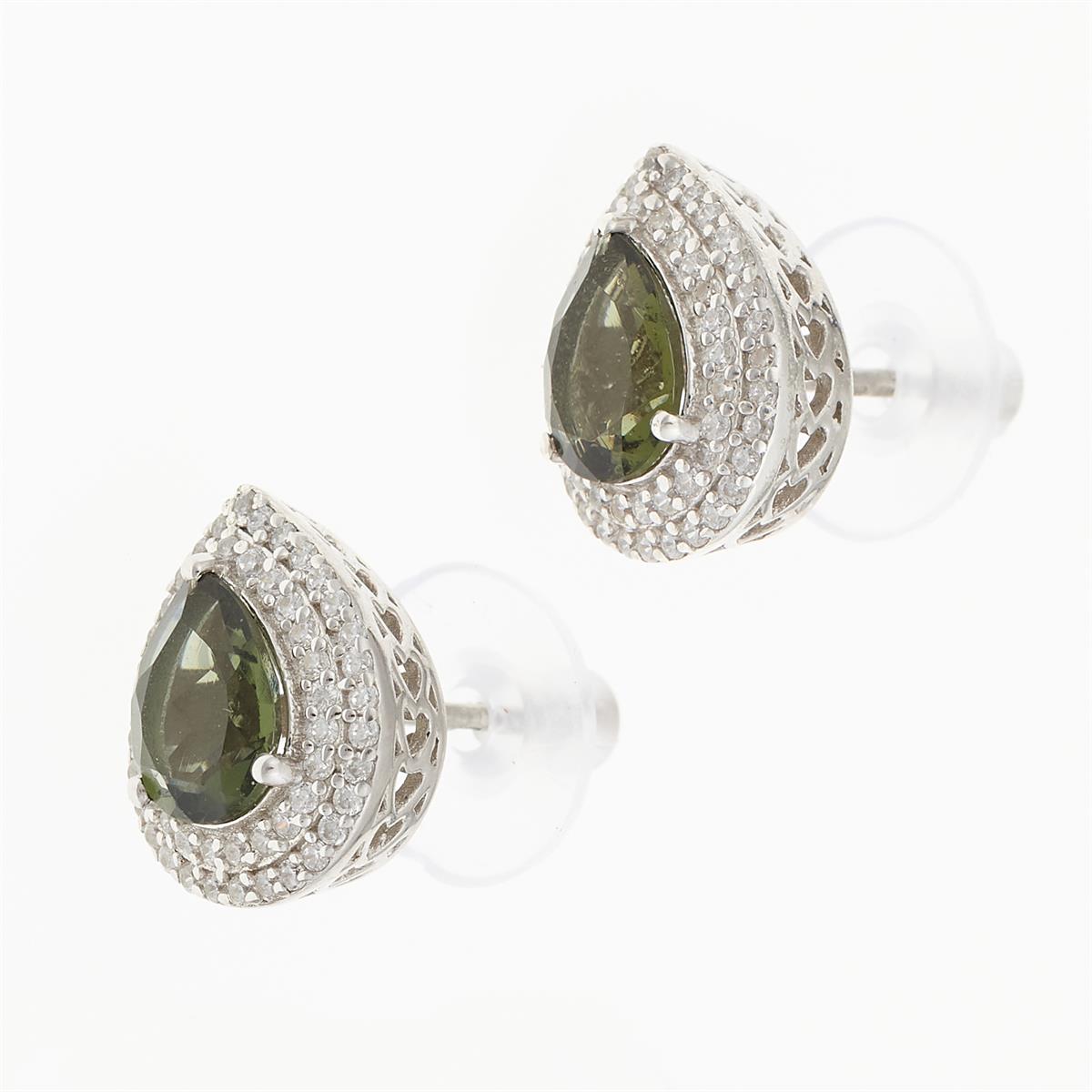Silver earrings with moldavites and cubic zirconia 997
