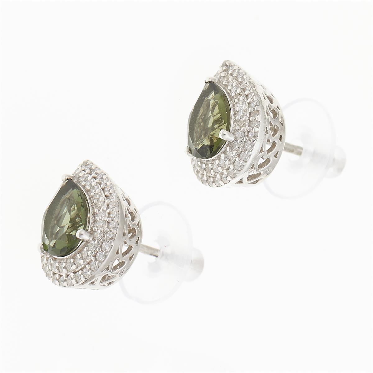 Silver earrings with moldavites and cubic zirconia 997