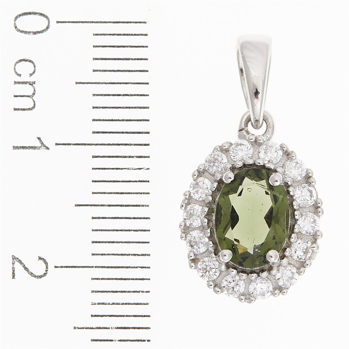 Silver pendant with moldavite and cubic zirconia P01