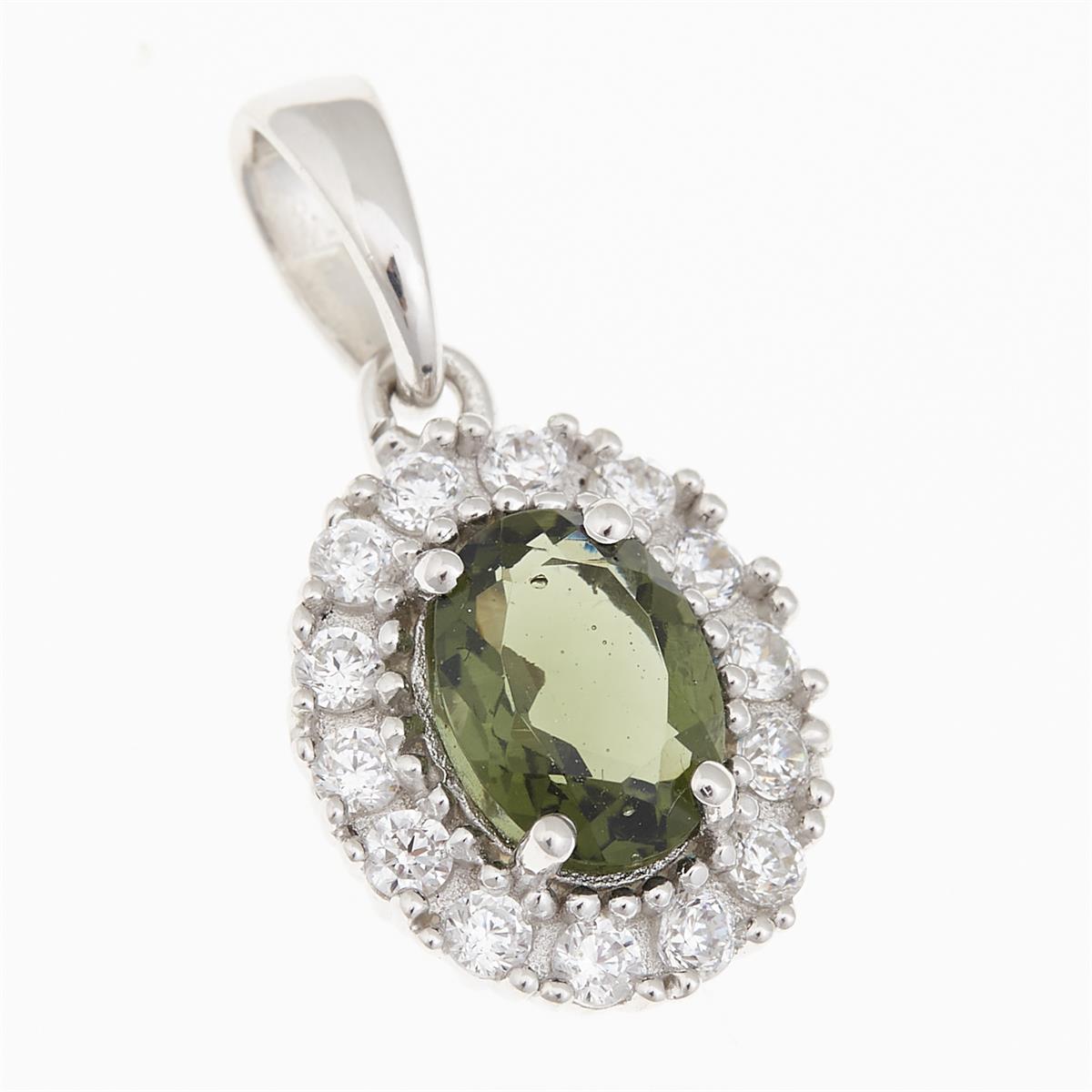 Silver pendant with moldavite and cubic zirconia P01