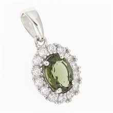 Silver pendant with moldavite and cubic zirconia P01